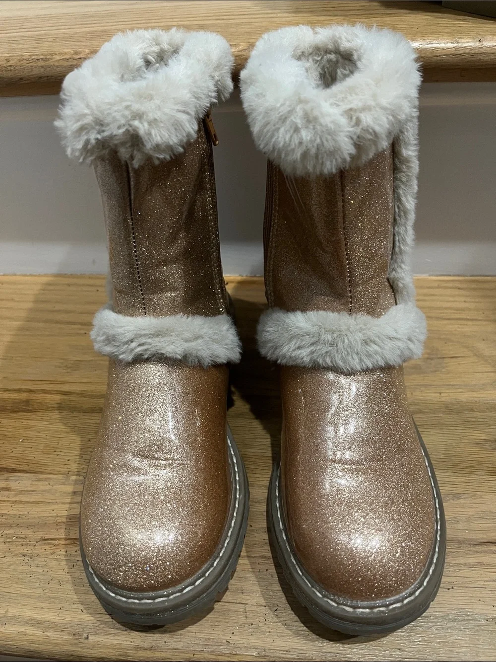 DV by Dolce Vita Kids Glitter Pink Gold Faux Fur Boots
